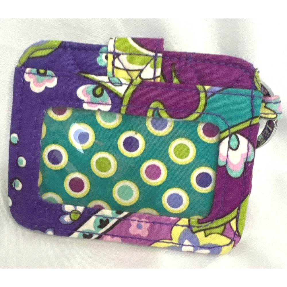 Vera Bradley Rhythm and Blues Quilted ID Case Wallet Card Holder Key Ring Purple